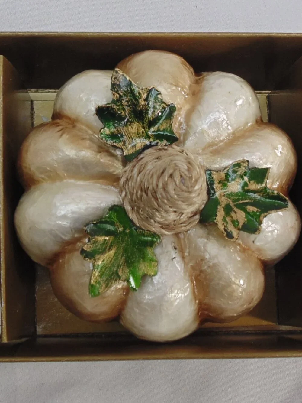 New MacKenzie-Childs Mocha Capiz Pumpkins Set Of 3 Halloween